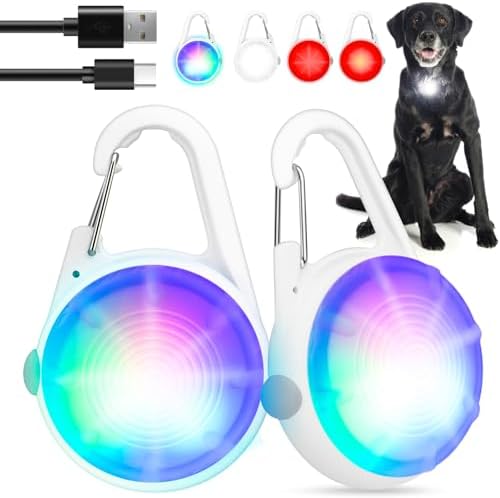 2Pack Dog Lights for Night Walking Dog Collar Light Clip on Glow in the Dark with 4Modes & RGB Color for Camping by POEEY