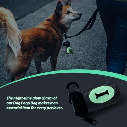 FURHAB Dog Poop Bag Holder for Leash with Carabiner Clip Soft Fabric - Image 2