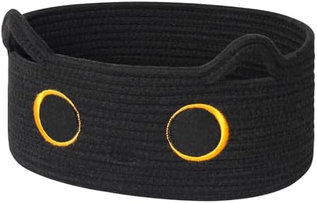 Cute Cat Toy Basket, Small Cotton Rope Toy Bin Box for Cats, Woven Organizer with Embroidered Face, Decorative Storage for Shelf, Desktop, Indoor Pet Bed, Halloween Basket Decor, Black by Unknown