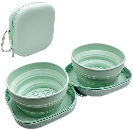 ZBBOPQ Portable Dog Bowl, Collapsible 2-in-1 Travel Dog Bowls with Carabiner Clip, Silicone Double Pet Food and Water Dish for Outdoor Camping and Hiking (Green) by Unknown