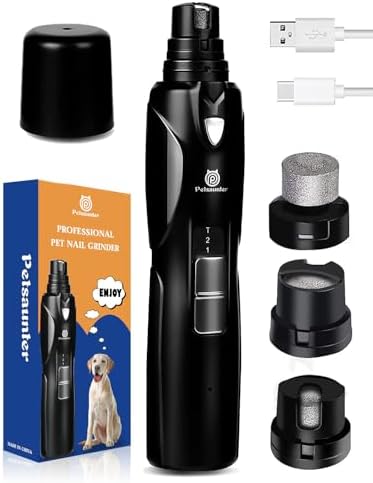 Petsaunter Dog Nail Grinder, 2-Speed and LED Light, Touch-Switch, TypeC, Quiet and Low-Vibration Dog Nail Trimmers, and 3 Ports for Large Dogs, Medium, Small Dogs Cats Pets with Hard or Thick Nail by PetsaunterOfficial