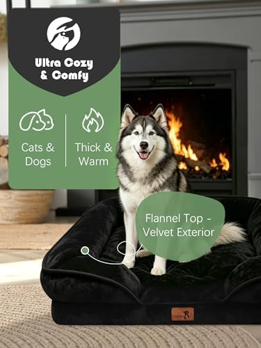 Spotted Play Orthopedic Dog Bed with Sides - Sofa Beds for Extra Large Dogs, Supportive Foam Pet Couch Bed with Washable Removable Cover, Waterproof Lining and Non-Slip Bottom, Black - XL-Plus - Image 2
