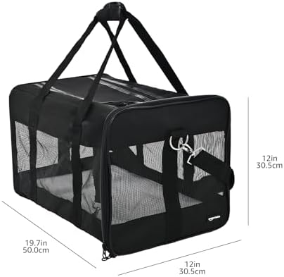 Amazon Basics Airline Approved Soft-Sided Mesh Pet Travel Carrier with Shoulder Strap, Removable Washable Fleece Pad, Top Opening, Ventilation for Dog, Cat, up to 22 pounds, 19.7Lx12Wx12H in., Black - Image 5
