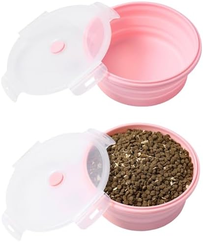 Joyinjojo Collapsible Dog Bowls with Lids, 2 Pack Portable Travel Dog Bowls for Small Medium Large Dogs, Silicone Foldable Outdoor Dog Cat Food Water Bowls for Camping Hiking Road Trip, Pink 27 oz by Joyinjojo