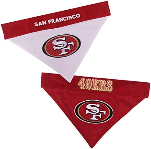 Pets First NFL DOG BANDANA - SAN FRANCISCO 49ERS REVERSIBLE PET BANDANA. 2 Sided Sports Bandana with a PREMIUM Embroidery TEAM LOGO, Small/Medium. - 2 Sizes & 32 NFL Teams available (SAN-3217-S-M) by PETSFIRST