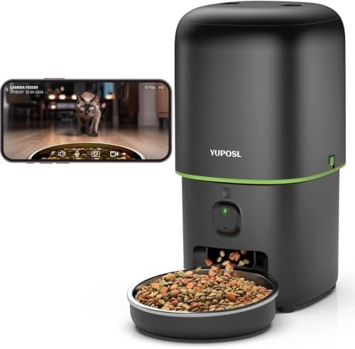 Automatic Cat Feeder with Camera - 5G WiFi Auto Cat Food Dispenser, 1080P HD Video with Night Vision, 1-15 Meals, 1-99 Portions, 2-Way Audio, Keeps Food Fresh, 4L Timed Pet Feeder Also for Dogs by Yuposl