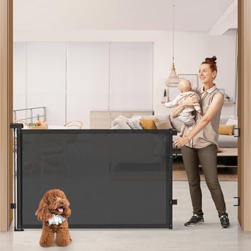 76" Retractable Baby Gates Extra Wide, Mesh Long Dog Gate for Deck by Cideny