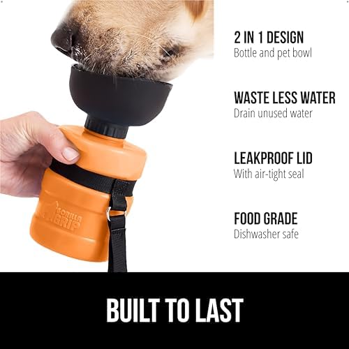 GORILLA GRIP Portable Dog Water Bottle, Food Grade Silicone, 16oz Orange - Image 2