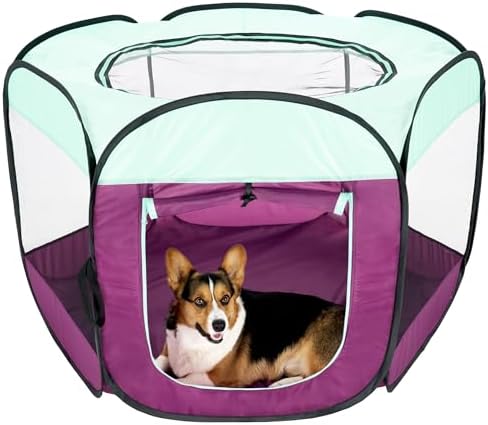 Furhaven Portable Dog Playpen, Cat Playpen, Pet Playground,Kennel Foldable Indoor Outdoor Zippered Puppy Crate - Purple, Large by FurHaven