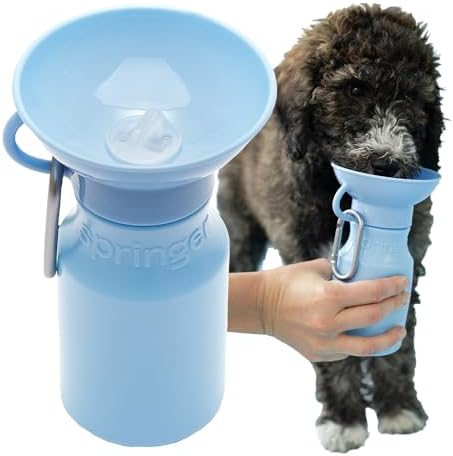 Springland 15oz Classic Portable Dog Water Bottle with Built-in Bowl, Blue by Springland