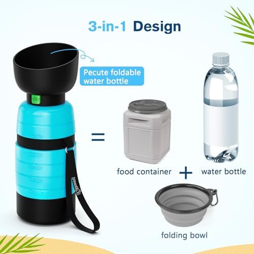 Pecute Upgraded 22 oz Dog Water Bottle with 5 oz Food Container, Portable Dog Travel Water Bottle Dispenser, Leakproof, BPA Free, Lightweight, Pet Water Bottle Bowl for Outdoor Walking Hiking Camping - Image 3