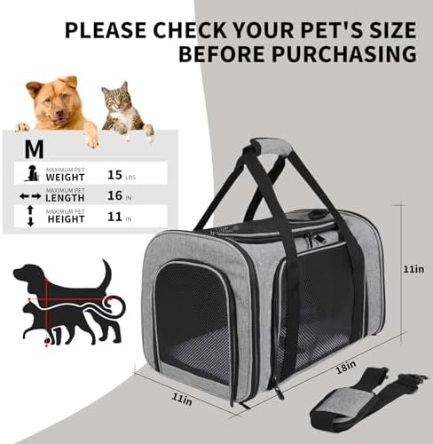 Carriers Soft-Sided Pet Carrier for Medium Large Cats Dogs 15lbs 20lbs,Ventilated Design,Portable Carry Handle,Collapsible Carrier for Kitten Puppy(X-Large,Grey&Black) - Image 4