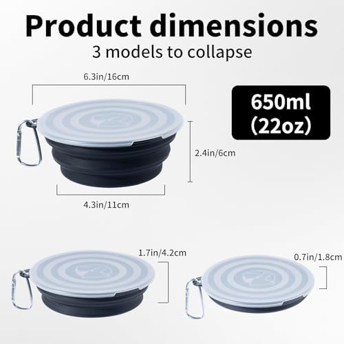 SLSON Dog Bowls Pet Collapsible Bowl with Cover Lids,2 Pack Dog Travel Bowls Portable Foldable Cat Water Dish Bowl for Pets Walking Parking Camping (Black and Black, Medium) - Image 2