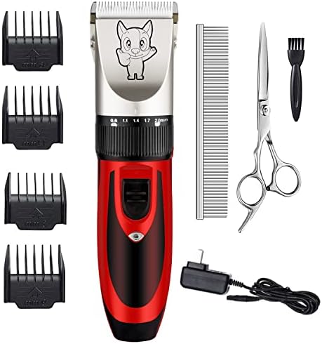 Highdas Dog Clippers for Grooming Low Noise, Cordless Electric Dog Grooming Kit Clippers Rechargeable, Quiet Dog Shaver, Pet Hair Trimmer Kit for Dogs & Cats (Red) by HighdasDogGroomingKit
