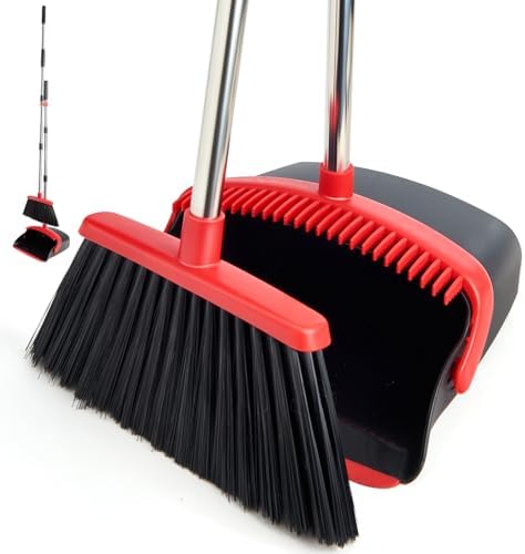 Broom and Dustpan Combo Set,51" Long Handle,Black Red by XXFLOWER