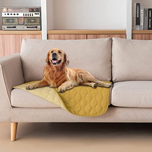 gogobunny 100% Double-Sided Waterproof Dog Bed Cover Pet Blanket Sofa Couch Furniture Protector for Puppy Large Dog Cat, Reversible (30x30 Inch (Pack of 1), Dark Yellow/Light Yellow) by gogobunny