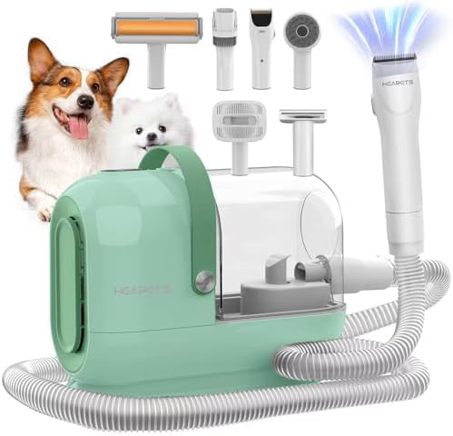 HEAPETS Dog Grooming Vacuum Kit - 3L Vacuum with 7 Tools, Low Noise Electric Clipper and Brush for Pet Shedding at Home, Green by Heapets
