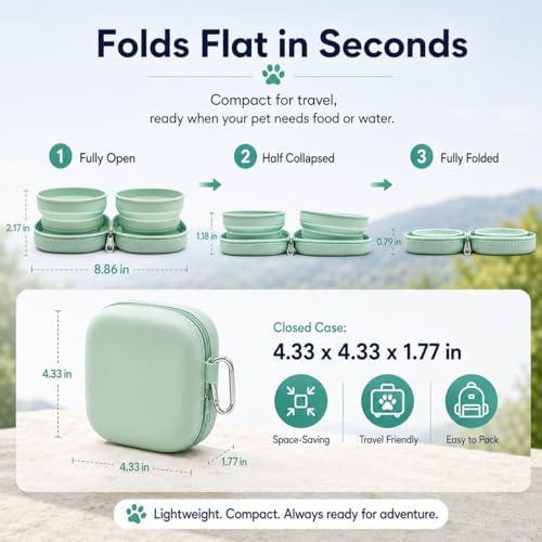 ZBBOPQ Portable Dog Bowl, Collapsible 2-in-1 Travel Dog Bowls with Carabiner Clip, Silicone Double Pet Food and Water Dish for Outdoor Camping and Hiking (Green) - Image 3
