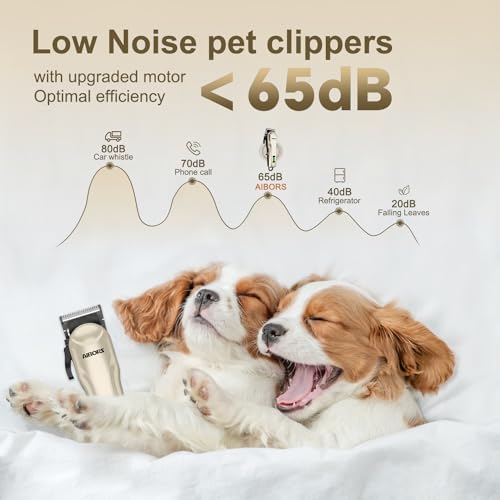 Quiet Dog Grooming Kit - 2000mAh Dog Clippers for Grooming Dog Grooming Clippers for Heavy Thick Hair Coats Waterproof Rechargeable Cordless Clippers Safe and Easy to Clean Home Pet Grooming Gold - Image 3