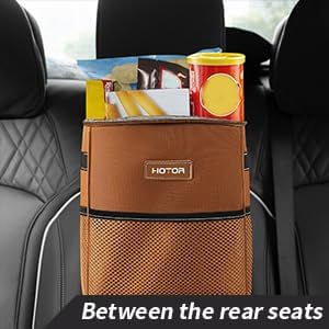 HOTOR Brown Car Trash Can with Adjustable Strap, Magnetic Snaps, Waterproof Lining, and Storage Pocket - Image 8