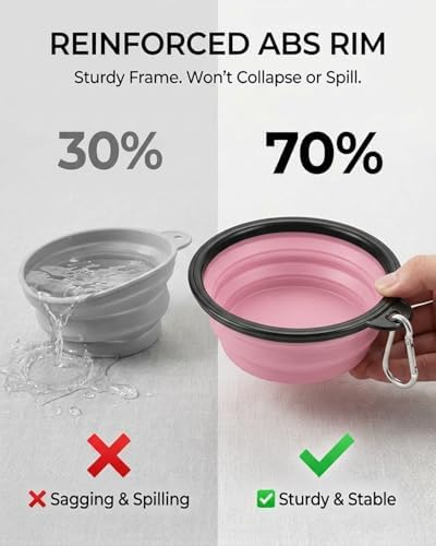 Collapsible Dog Bowls for Travel, 2-Pack Dog Portable Water Bowl for Dogs Cats Pet Foldable Feeding Watering Dish for Traveling Camping with Carabiners, BPA Free (Purple&Pink, Large) - Image 6