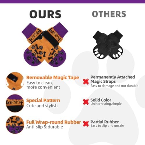 KOOLTAIL Anti Slip Halloween Dog Socks to Prevent Licking Paws, Dog Costume Boots&Paw Protector with Grippers for Hardwood Floors, Warm Winter Traction Control Booties for Small Medium Large Dogs, XL - Image 4