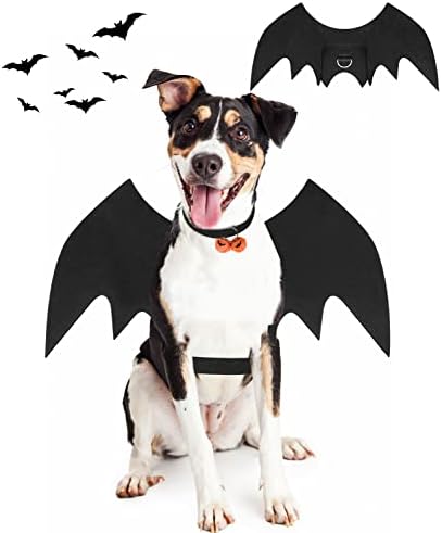 Halloween Dog Bat Wings Costume, Pet Halloween Cosplay Party Dress Up Clothes with Pumpkin Bells for Dogs and Cats by PWEITUOET