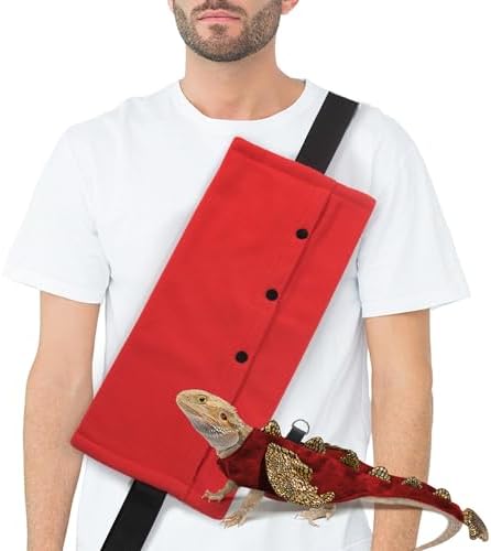 Bearded Dragon Leash and Harness Set, Beardie Carrier, Lizard Adjustable Harness with Leather Wings and Sling Bag, Reptile Small Pet Backpack Batwing Accessories (Red) by WELCOME