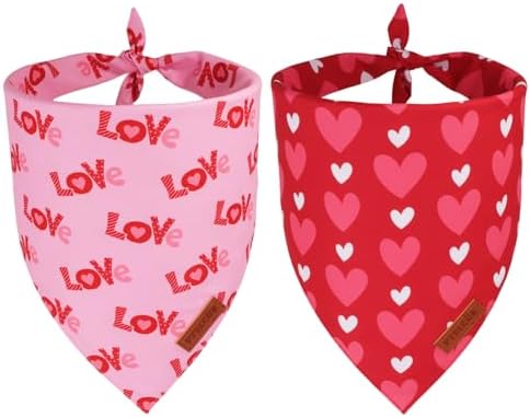 PTDECOR Valentine Dog Bandanas, Red Pink Love Heart Pet Scarf, Small by PTDECOR