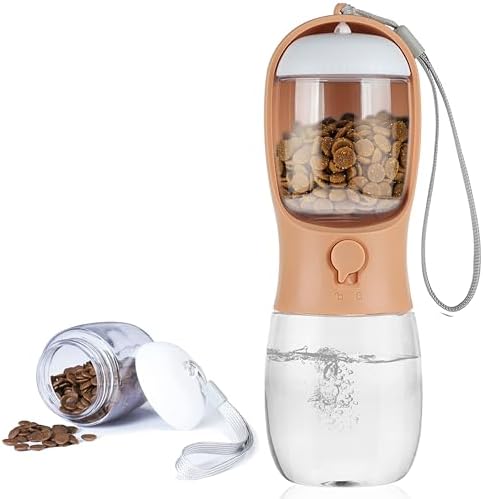 Dog Water Bottle with Food Container, Portable Leak Proof Pet Water Dispenser for Walking Hiking Travel, Puppy Essentials Accessories for Small Large Dogs, Dog Gifts (10oz/15oz/19oz) by AVELORA