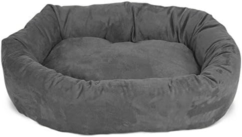 Majestic Pet 32 Inch Suede Calming Dog Bed Washable 32x23x7 (Inch) – Cozy Soft Round Donut Dog Bed with Spine Support for Dogs to Rest Their Head - Pet Bed Medium – Gray - Image 2