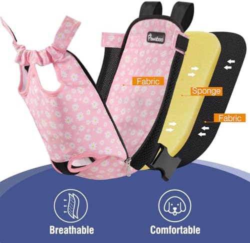 Pawaboo Pet Carrier Backpack, Adjustable Pet Front Cat Dog Carrier Backpack Travel Bag, Legs Out, Easy-Fit for Traveling Hiking for Small Medium Dogs Cats Puppies, Extra Large, Black + Pink Daisy - Image 5