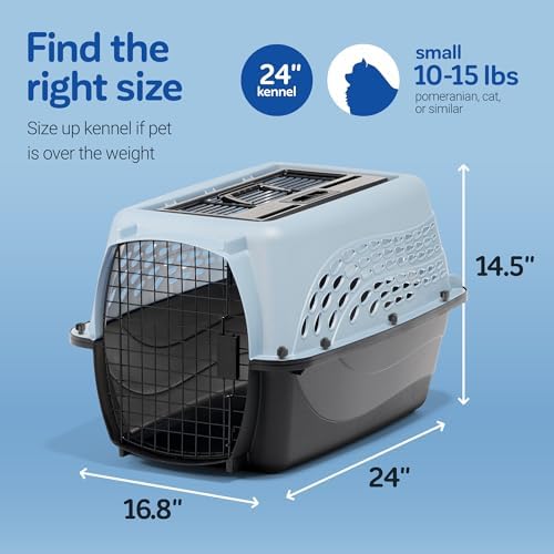 Petmate Two Door Plastic Pet Kennel for Small Dogs and Cats, 24in, Blue - Image 4