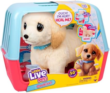 Little Live Pets Ouchies Cooper The Retriever Puppy, 50+ Sounds, Limping to Walking Puppy Toy with Vet Carrier, Interactive Toy Dog for Kids Ages 5+ by LittleLivePets