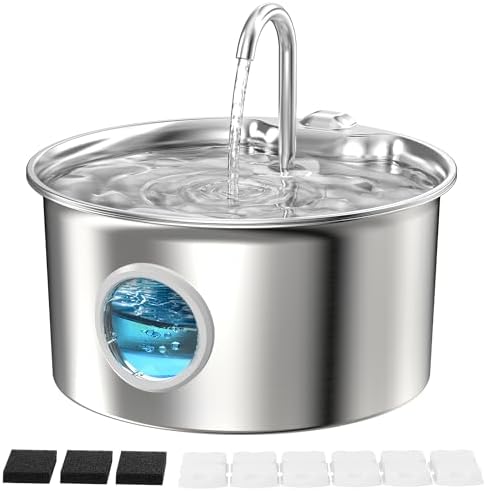 Stainless Steel Cat Water Fountain: Cat Fountain with 6 Filters + 3 Sponges by ATMZIQXR