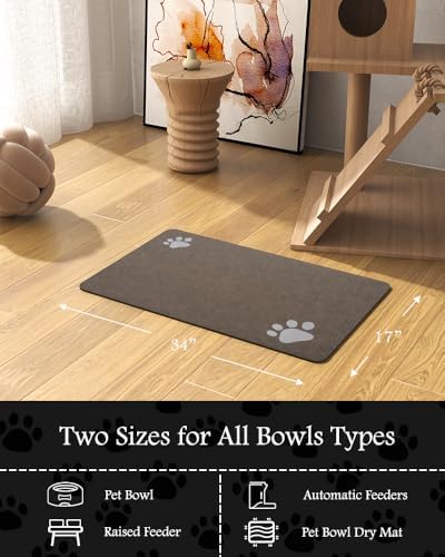 Pet Feeding Mat-Absorbent Dog Mat for Food and Water Bowl-No Stains Quick Dry Water Dispenser Mat-Dog Accessories Pet Supplies-Bowl for Messy Drinkers（Brown,17"x34" - Image 6