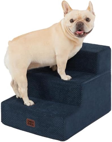 EHEYCIGA Dog Stairs for Small Dogs 13.5" H, 3-Step Dog Steps for Cats, Navy by EHEYCIGA