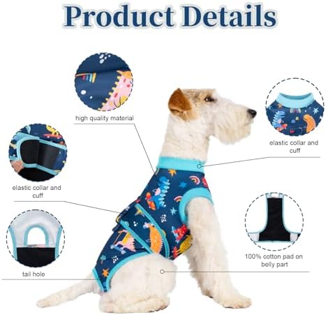 Dog Surgery Recovery Suit,Female Male Dog Onesie for Spay Neuter,Substitute E-Collar & Cone,Anti-Licking Breathable Onesie for Small Medium Large Dogs,New Dinosaur Pattern M - Image 3