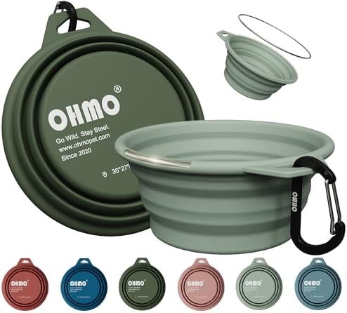 OHMO Small Collapsible Dog Bowls, Steel Rim, 12oz, 2pcs, Camo&Sage Green by OHMO