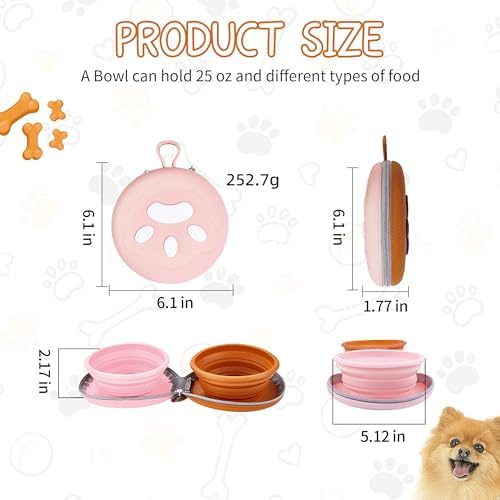 Collapsible Dog Bowls, 2-in-1 Pet Food Water Feeder Brown Pink - Image 3