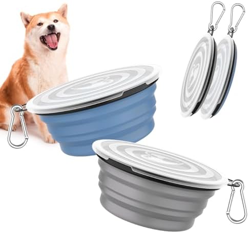 Pawaboo Collapsible Travel Dog Bowls 2 Pack with Lids&Carabiners Silicone by Pawaboo