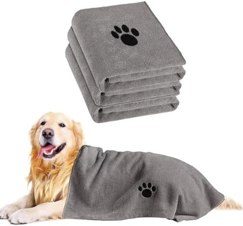 Puomue 3 Pack Microfiber Dog Towels for Drying Dogs, Super Absorbent and Soft Pet Grooming Towel, 40 Inch X 23.6 Inch, Perfect Dog Drying Towels for Large, Medium or Small Dogs, Grey by Puomue
