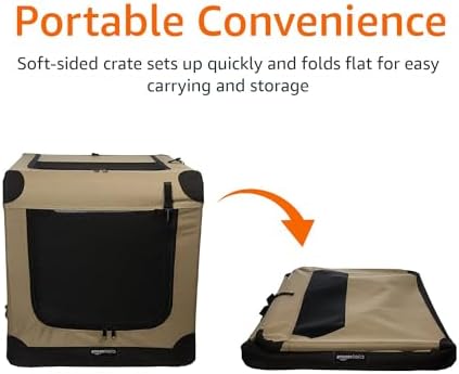 Amazon Basics Portable Folding Soft Dog Crate, Double Door, Collapsible Travel Kennel, Easy to Assemble, Medium, 29.92" x 21.3" x 21.3", Tan - Image 5