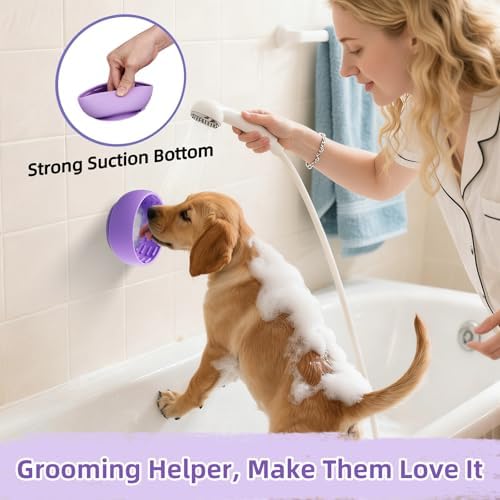 Purple Dog Puzzle Toy & Lick Mat for Bathing - Grooming Helper & Boredom Buster Slow Feeder Bowl with Suction Cups for Dogs and Cats - Interactive Treat Dispenser(Only for Small Dogs) - Image 4