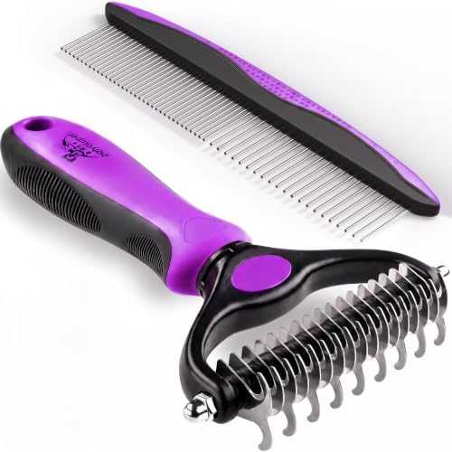 Pat Your Pet Deshedding Brush & Metal Comb Grooming Combo for Cats & Dogs by PatYourPet