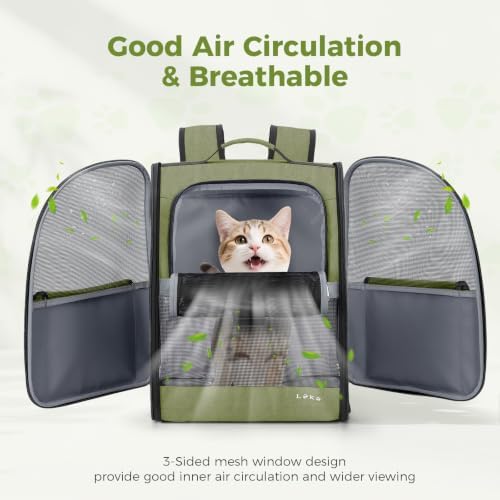Lekereise Dog Carrier Backpack for Small Medium Dogs Cats up to 18 lbs, Breathable Pet Backpack Carrier with 3 Entrances, Collapsible Cat Backpack Carrier, Travel Hiking Puppy Backpack - Image 3