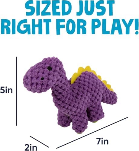goDog Dinos Bruto Checkers Tough Plush Toy with Chew Guard Technology, Durable Checkered Fabric and Squeaker for Active Play, Purple, Mini - Image 3