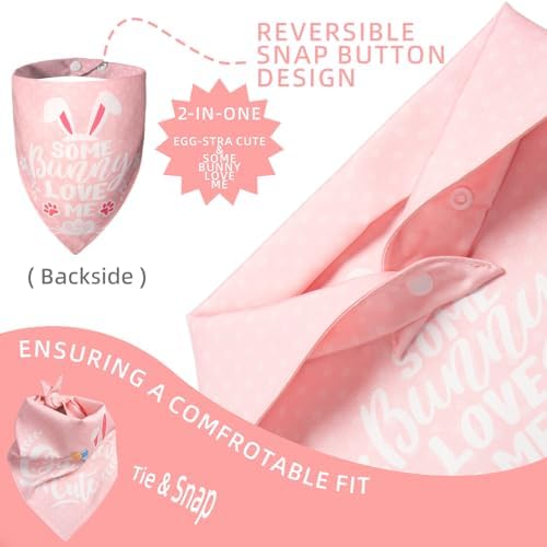 Easter 2-in-1 Dog Bandana with Egg-Stra Cute & Some Bunny Love Me Lovely Saying, Pink Pet Holiday Costumes Scarf with Snap Button, Large to Giant Breeds (75lbs+) - Image 6
