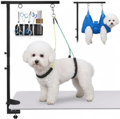 Foldable Dog Grooming Arm for Table with Hammock Pet Grooming Scissors set by Unknown