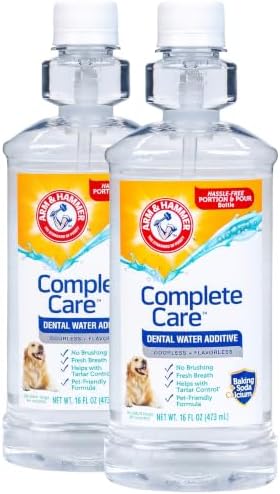Arm & Hammer Complete Care Dental Water Additive for Dogs, Easy Portion Bottle, Dog Breath Freshener, Dog Mouth Wash or Dental Rinse, Simply Add to Pet Drinking Water for Fresher Breath, 16 FL OZ by ArmHammer